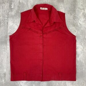 Vintage Nar Nia Button Up Blouse Womens Medium Red Collared Top Sleeveless 90s